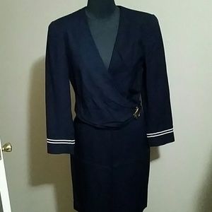 Nautical Style Suit with Skirt Navy Blue
